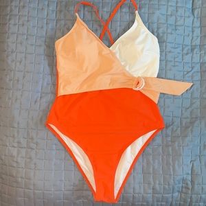 Cupshe One Piece Wrap Color Block Bathing Suit